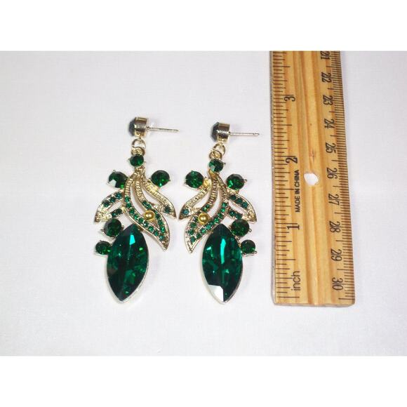 Green 2 pcs Statement Rhinestone Necklace Set, Bridal Party Drag Queen Necklace - Picture 5 of 8